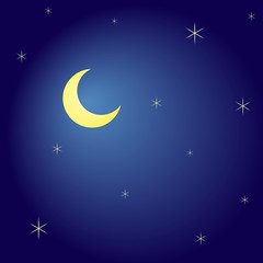Obraz na płótnie Canvas Half moon and stars in midnight.