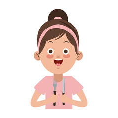 Beautiful little girl holding cutlery cartoon vector illustration graphic design