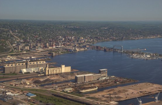 Duluth, Minnesota in Summer seen from Helicopter