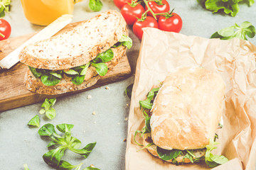 Preparing healthy sandwich for work or lunch