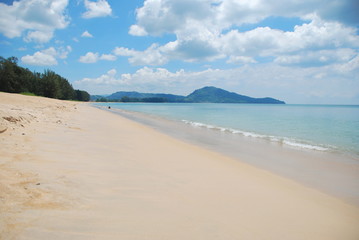 Fototapeta na wymiar Mai Khao Beach in Sirinat National Park of Phuket Island in Thailand