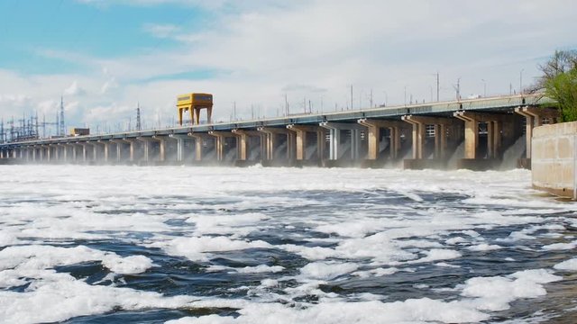 Volga Hydroelectric Station or Volga GES the Biggest Power Station. Volgograd Hydroelectric Power Station. Hydroelectric Dam and Spillway, Volgograd City and Volzhsky City, Russia