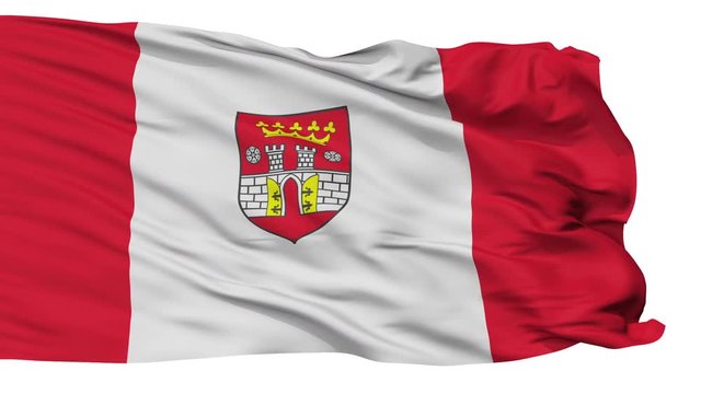Bedzin flag, city of Poland, realistic animation isolated on white seamless loop - 10 seconds long (alpha channel is included)