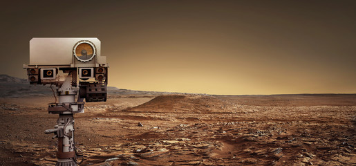 Obraz premium Mars Rover explores the red planet. Elements of this image furnished by NASA.