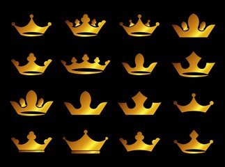 Gold crown icons set vector