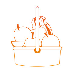 Fruits basket cartoon on orange lines vector illustration