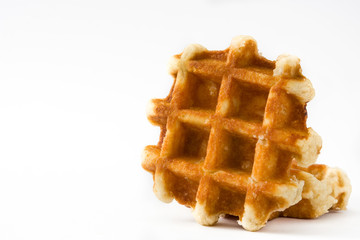 Belgian waffles isolated on white background. Copyspace