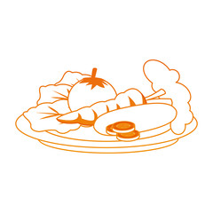 Vegetables on dish cartoon on orange lines vector illustration
