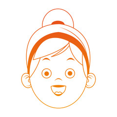 Beautiful little girl face cartoon on orange lines vector illustration