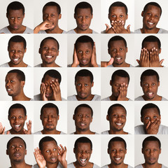 Set of black man's portraits with different emotions