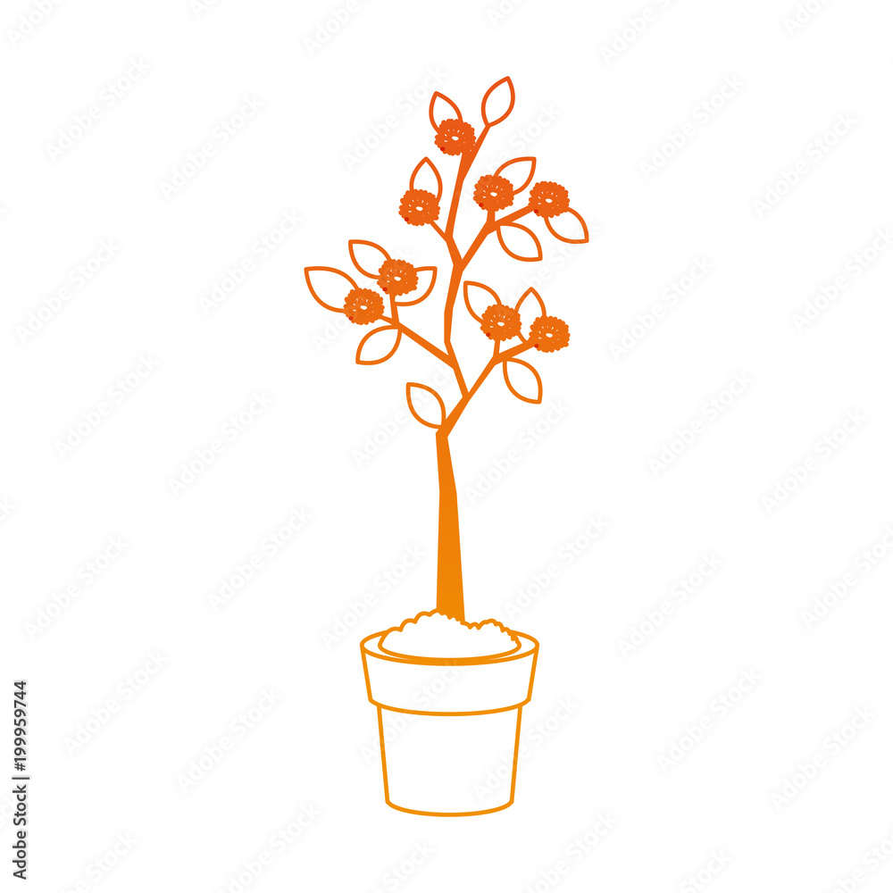 Poster plant growing on pot on orange lines vector illustration