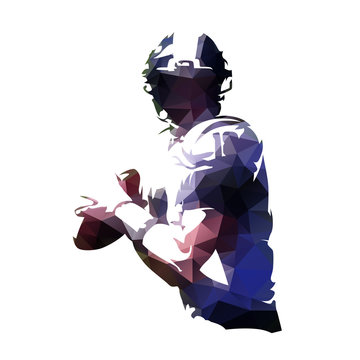 American football player holding ball, polygonal vector illustration