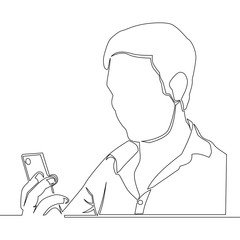 continuous line man using a smartphone