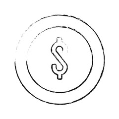 Coin money isolated on black and white sketch colors vector illustration