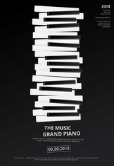 Music Grand Piano Poster Background Template Vector illustration - obrazy, fototapety, plakaty