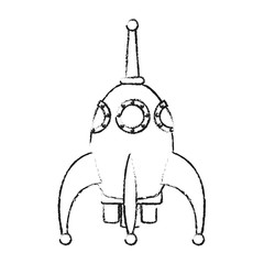 Rocket spaceship cartoon on black and white sketch colors vector illustration