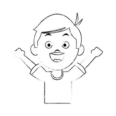 Cute boy cartoon on black and white sketch colors vector illustration