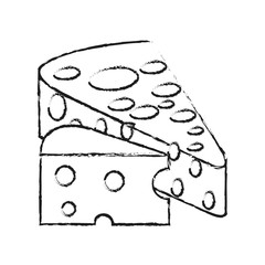 Delicious cheese isolated on black and white sketch colors vector illustration