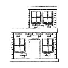 Bricks urban house building on black and white sketch colors vector illustration