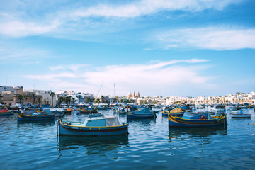 Fototapeta na wymiar view of the typical boats, Luzzu, in Malta