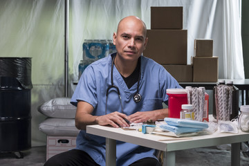 Portrait of a medical Doctor in a trauma tent