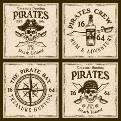 Obraz premium Pirates four colored emblems or t-shirt prints