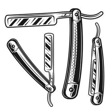Straight razor set of three styles vector objects