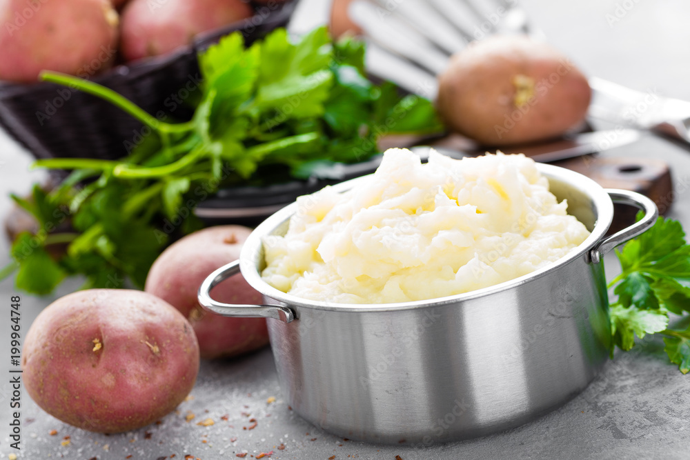 Wall mural Mashed, mash potato with butter and milk. Potato puree