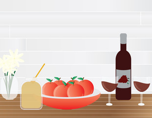 Jewish Rosh Hashanah table vector illustration