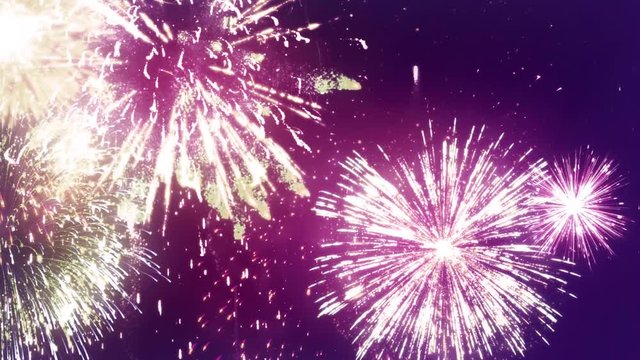 Fireworks Colorful Display on Night Sky (4K)