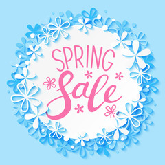 Paper cut background with spring sale message