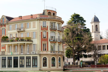 Obraz premium Beautiful streets and romantic houses in Ivrea cityscape. Italy, Europe.