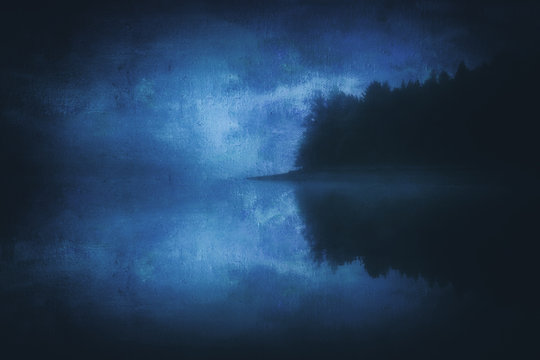 Fototapeta cold noruegan lake with grungy textures