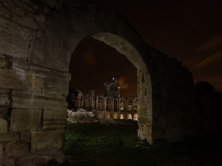 Night photography in the ruins of the Monastery of Santa Maria de Rioseco. Burgos. Spain.