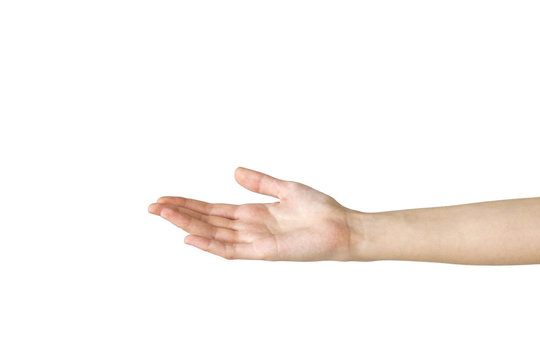 Female hand reaching out on isolated background