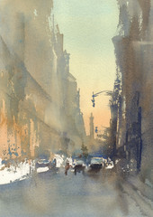 modern city street abstract view watercolor