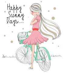 happy sunny days, happy girl with bicycle