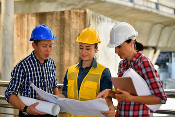 Fototapeta premium Concepts Business Engineering, Professional engineers, Young Business people are planning construction.