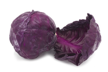 fresh organic purple cabbage, sliced isolated on white background. prepare for cokking healthy food