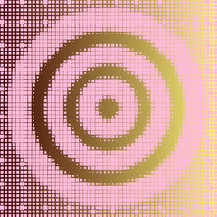 Abstract pink dart board pattern on gold background, square halftone texture. Vector illustration, EPS10. It can be used as background, texture in graphic design in business, target, and goal concepts