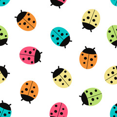 Seamless pattern of colorfull ladybugs.