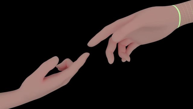 Two hands being scanned with a laser light. Cybersecurity and biometrics authentication concept. hi tech background
