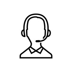Call center operator thin line icon. Contact icon, man with headphones and microphone. Outline, editable icon.