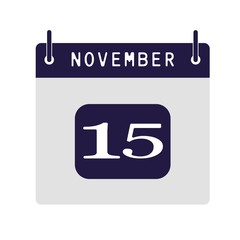 Calendar flat icon 15th of November. Vector illustration.