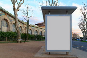 Blank advertisement mock up in a bus stop