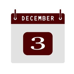 Calendar flat icon 3rd of December. Vector illustration.