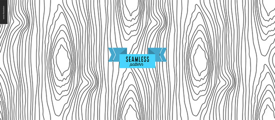 hand drawn wood black and white pattern. Vector seamless pattern. Abstract background with wooden annual rings texture. Hipster graphic design. Endless vector backgrounds of simple primitive tree