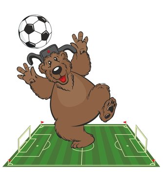 brown bear playing soccer on field clip art preview