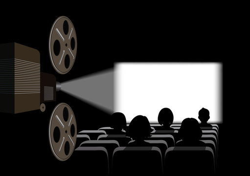 Film projector, film screening in the cinema.