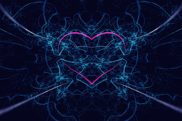 Amazing abstract computer-generated red heart in blue flames on hight detailed blue background. Hi res.